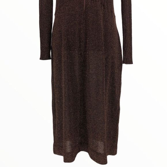 70’s Vintage Wenjilli Brown Metallic Knit Long Sleeve Maxi Dress - Picture 9 of 12